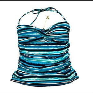 Quintsoul Multi Navy Teal Striped Gold Label Tankini Molded Cups Halter 8